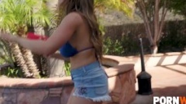 Seductive Teen Lena Paul Skinny Dips With Her Neighbour After They Fuck On The Couch